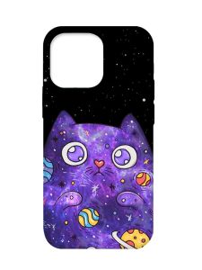 Матовий чохол з бірюзовими боками на iPhone 13 Pro :: Фіолетова кішка (принт 361)