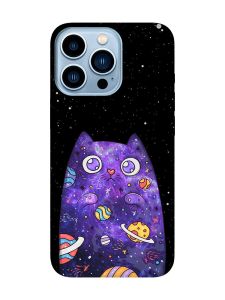 Матовий чохол з бірюзовими боками на iPhone 13 Pro Max :: Фіолетова кішка (принт 361)