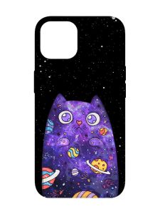 Матовий чохол з бірюзовими боками на iPhone 14 :: Фіолетова кішка (принт 361)