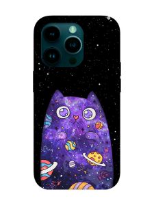 Матовий чохол з бірюзовими боками на iPhone 14 Pro :: Фіолетова кішка (принт 361)