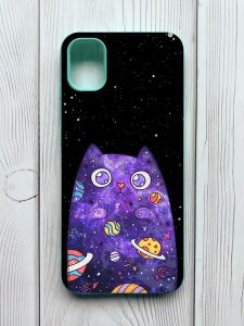 Матовий чохол з бірюзовими боками на Samsung Galaxy A04E / A042 :: Фіолетова кішка (принт 361)