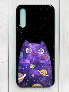 Матовий чохол з бірюзовими боками на Samsung Galaxy A50 (2019) A505/A30s :: Фіолетова кішка (принт 361)