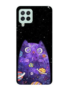 Матовий чохол з бірюзовими боками на Samsung Galaxy M32/M22/A22 4G :: Фіолетова кішка (принт 361)