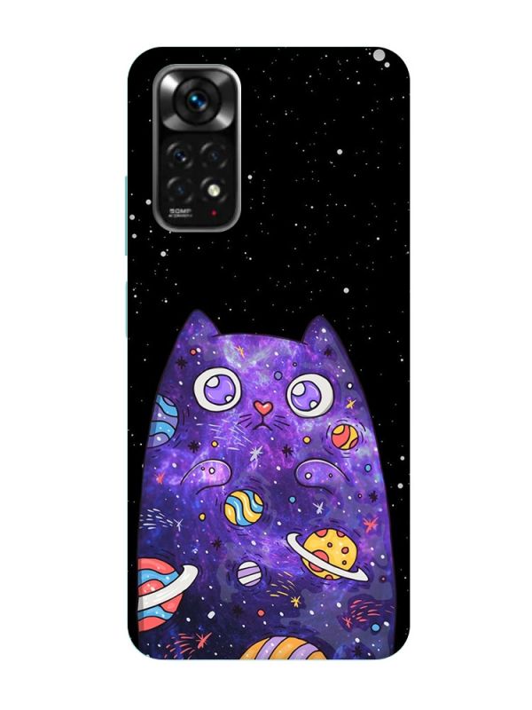 Матовий чохол з бірюзовими боками на Xiaomi Redmi Note 11 :: Фіолетова кішка (принт 361)