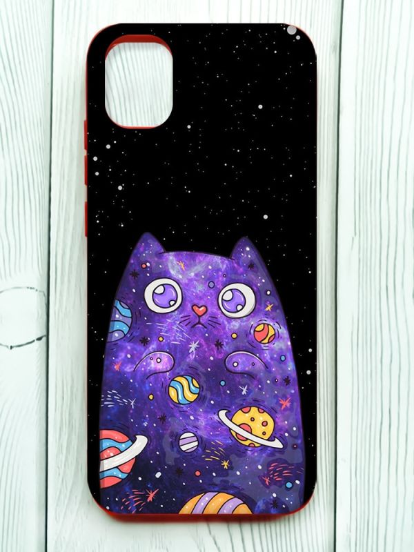 Матовий чохол з червоними боками на Samsung Galaxy A04E/A042 :: Фіолетова кішка (принт 361)