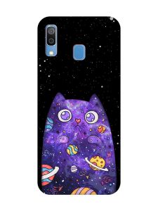 Матовий чохол з червоними боками на Samsung Galaxy A30 (2019) / A20 (2019) :: Фіолетова кішка (принт 361)