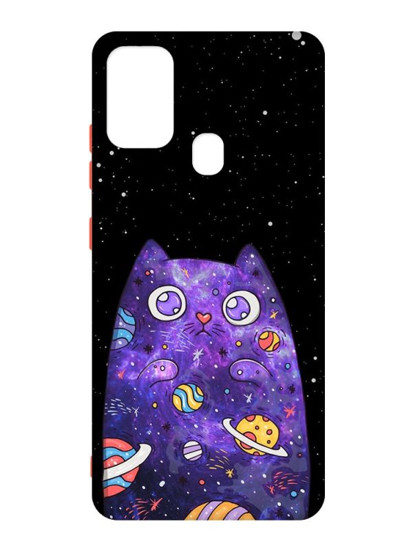 Матовий чохол з червоними боками на Samsung Galaxy M30s/M21 :: Фіолетова кішка (принт 361)