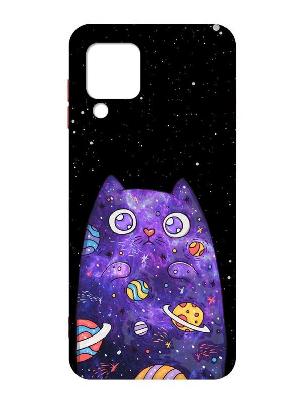 Матовий чохол з червоними боками на Samsung Galaxy M32/A22/M22 4G :: Фіолетова кішка (принт 361)