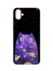 Матовий чохол з рожевими боками на Samsung Galaxy A04 :: Фіолетова кішка (принт 361)