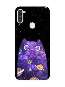 Матовий чохол з рожевими боками на Samsung Galaxy A11 :: Фіолетова кішка (принт 361)