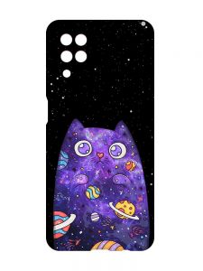 Матовий чохол з рожевими боками на Samsung Galaxy A12 :: Фіолетова кішка (принт 361)