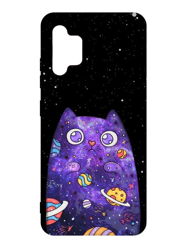 Матовий чохол з рожевими боками на Samsung Galaxy A32 :: Фіолетова кішка (принт 361)