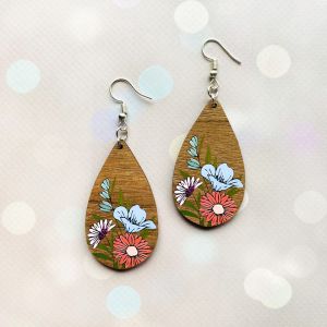Cережки з дерева. Квіти (принт 8.7, темна основа)