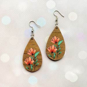 Cережки з дерева. Квіти червоні (принт 8.10, темна основа)