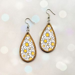 Cережки з дерева. Ромашки (принт 8.13, темна основа)