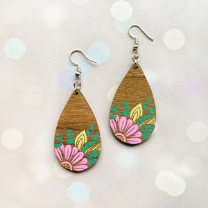 Cережки з дерева. Квітковий принт (принт 8.19, темна основа)