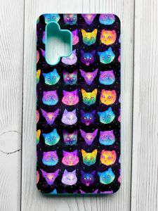 Матовий чохол з бірюзовими боками на Samsung Galaxy A32 :: Котики Фон (принт 362)