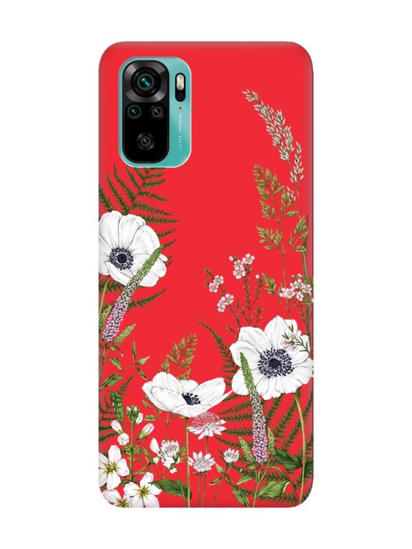Матовий червоний чохол на Xiaomi Redmi Note 10 / Note 10s :: Квіти польові (принт 363)