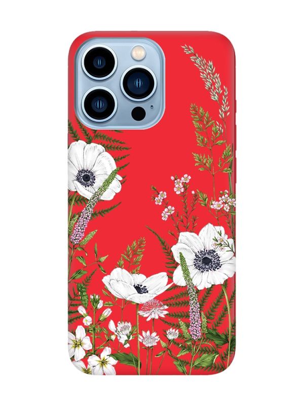 Матовий червоний чохол на Apple iPhone 13 Pro Max :: Квіти польові (принт 363)