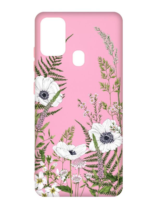 Матовий рожевий чохол на Samsung Galaxy M30s/M21 :: Квіти польові (принт 363)