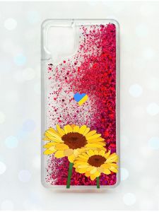 Чохол з плаваючими блискітками Samsung Galaxy A12 Рожевий :: Жовті квіти (патріотичний принт 364)