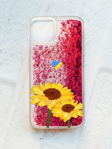 Чохол із плаваючими блискітками на iPhone 14 Рожевий :: Жовті квіти (патріотичний принт 364)