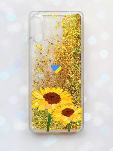 Чохол з плаваючими блискітками Samsung Galaxy A02 / A022 (2021) Золотий :: Жовті квіти (принт 364)