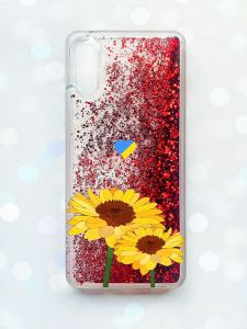 Чохол з плаваючими блискітками Samsung Galaxy A02 / A022 (2021) Червоний :: Жовті квіти (принт 364)