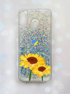 Чохол з плаваючими блискітками на Samsung Galaxy A30(2019) A305/A20 Срібний :: Жовті квіти (принт 364)