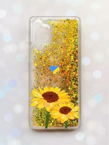 Чохол з плаваючими блискітками Samsung Galaxy A32 Золотий :: Жовті квіти (патріотичний принт 364)