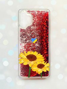 Чохол з плаваючими блискітками Samsung Galaxy A32 Червоний :: Жовті квіти (патріотичний принт 364)