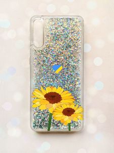 Чохол з плаваючими блискітками на Samsung Galaxy A50 (2019) A505F Срібний :: Жовті квіти (принт 364)