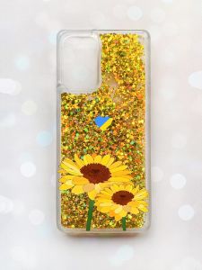Чохол з плаваючими блискітками на Samsung Galaxy A52 (A525) Золотий :: Жовті квіти (патріотичний принт 364)