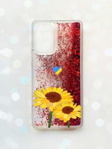 Чохол з плаваючими блискітками на Samsung Galaxy A52 (A525) Червоний :: Жовті квіти (патріотичний принт 364)