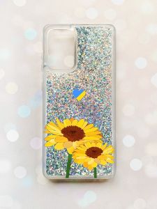 Чохол з плаваючими блискітками на Samsung Galaxy A52 (A525) Срібний :: Жовті квіти (патріотичний принт 364)