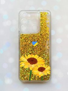 Чохол з плаваючими блискітками на TECNO Spark Go 2022 Золотий :: Жовті квіти (патріотичний принт 364)