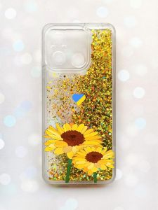 Чохол з плаваючими блискітками на Xiaomi Redmi 12C Золотий :: Жовті квіти (патріотичний принт 364)
