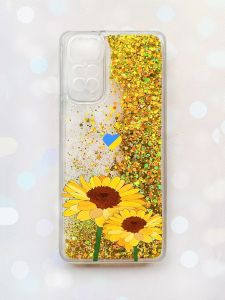 Чохол з плаваючими блискітками на Xiaomi Redmi Note 11 Золотий :: Жовті квіти (патріотичний принт 364)