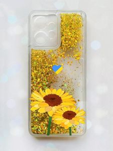 Чохол з плаваючими блискітками на Xiaomi Redmi Note 12 4G Золотий :: Жовті квіти (патріотичний принт 364)