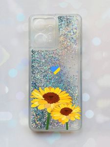 Чохол з плаваючими блискітками на Xiaomi Redmi Note 12 4G Срібний :: Жовті квіти (принт 364)