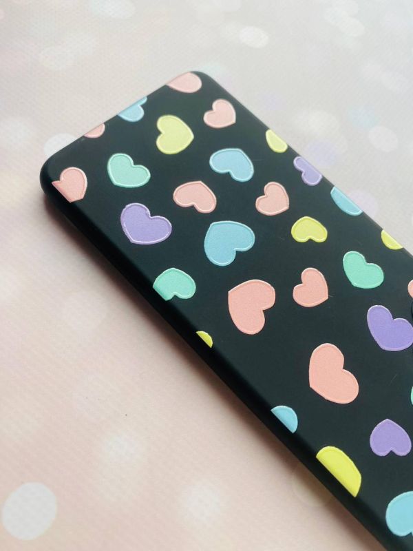 Матовий чорний чохол на Xiaomi Redmi Note 8 :: Різнокольорові сердечка (принт 335)