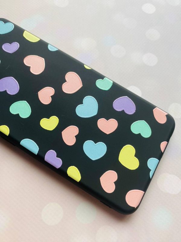 Матовий чорний чохол на Samsung Galaxy M30s/M21 :: Різнокольорові сердечка (принт 335)