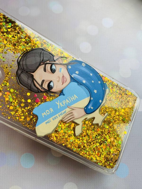 Чохол з плаваючими блискітками на Samsung Galaxy A50 (2019) A505F Золотий :: Моя Україна (принт 2)