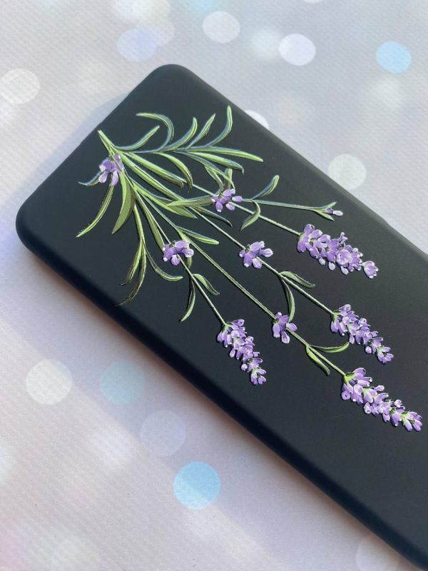 Матовий чорний чохол на Xiaomi Redmi 7A :: Гілочки лаванди (принт 266)