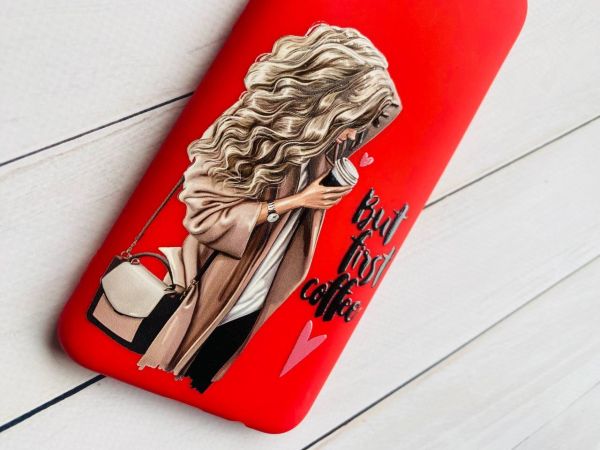 Матовий червоний чохол на Xiaomi Redmi Note 8T :: Дівчина з кавою (принт 114)