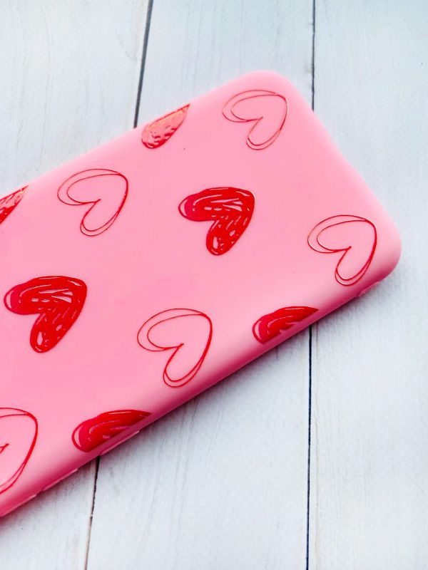 Матовий рожевий чохол на Xiaomi Redmi 9C / 10A Сердечка червоні (принт 77)