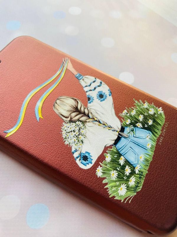 Чохол-книжка з малюнком для Xiaomi Poco C40 Бордовий :: Дівчина зі стрічкою (принт 17)