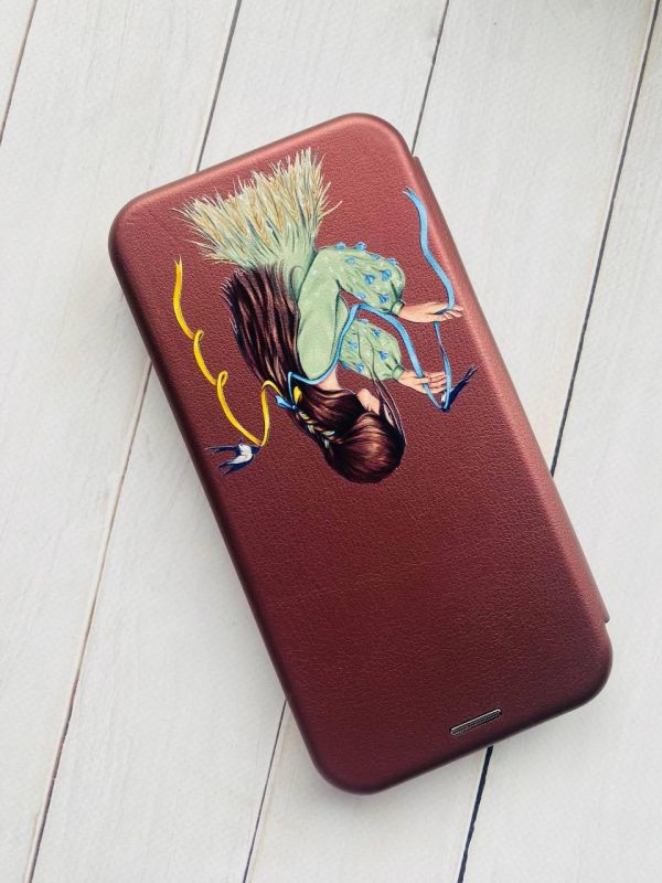 Чохол-книжка з малюнком для Samsung Galaxy S20 FE (G780) Бордовий :: Дівчина з ластівками (принт 16)