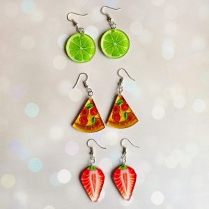 Набір сережок Апетитний мікс (лайм, піца і полуниця)