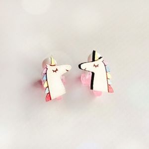 Дитячі сережки кліпси Єдиноріг (принт k_004)